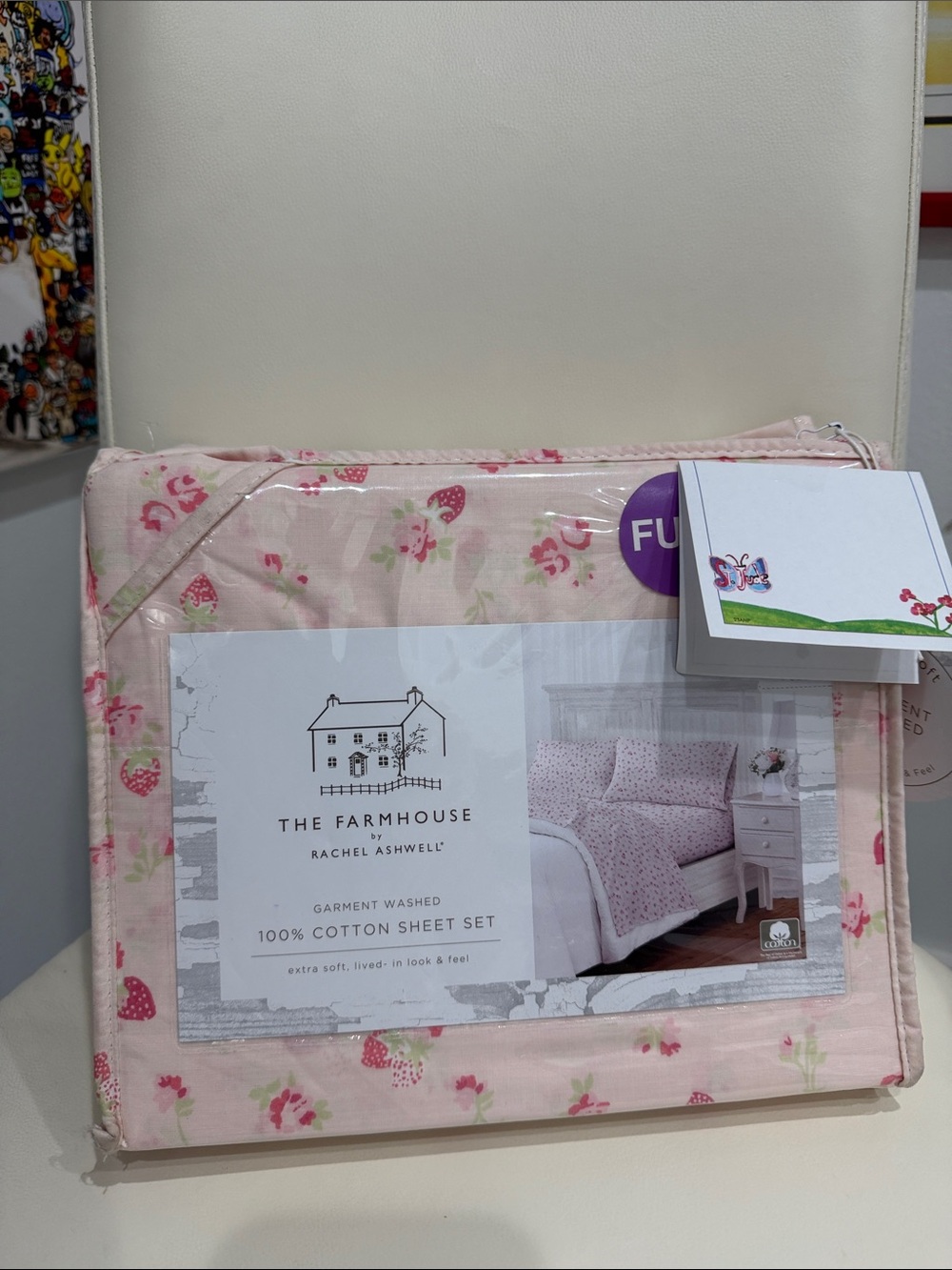 The Farmhouse by Rachel Ashwell Pink Floral & Strawberries Cotton FULL Sheet Set